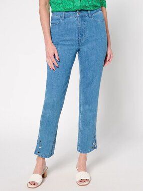 Susan Graver Regular Straight Leg Ankle Jean w/ Embellished Hem, Sz 18W a67653